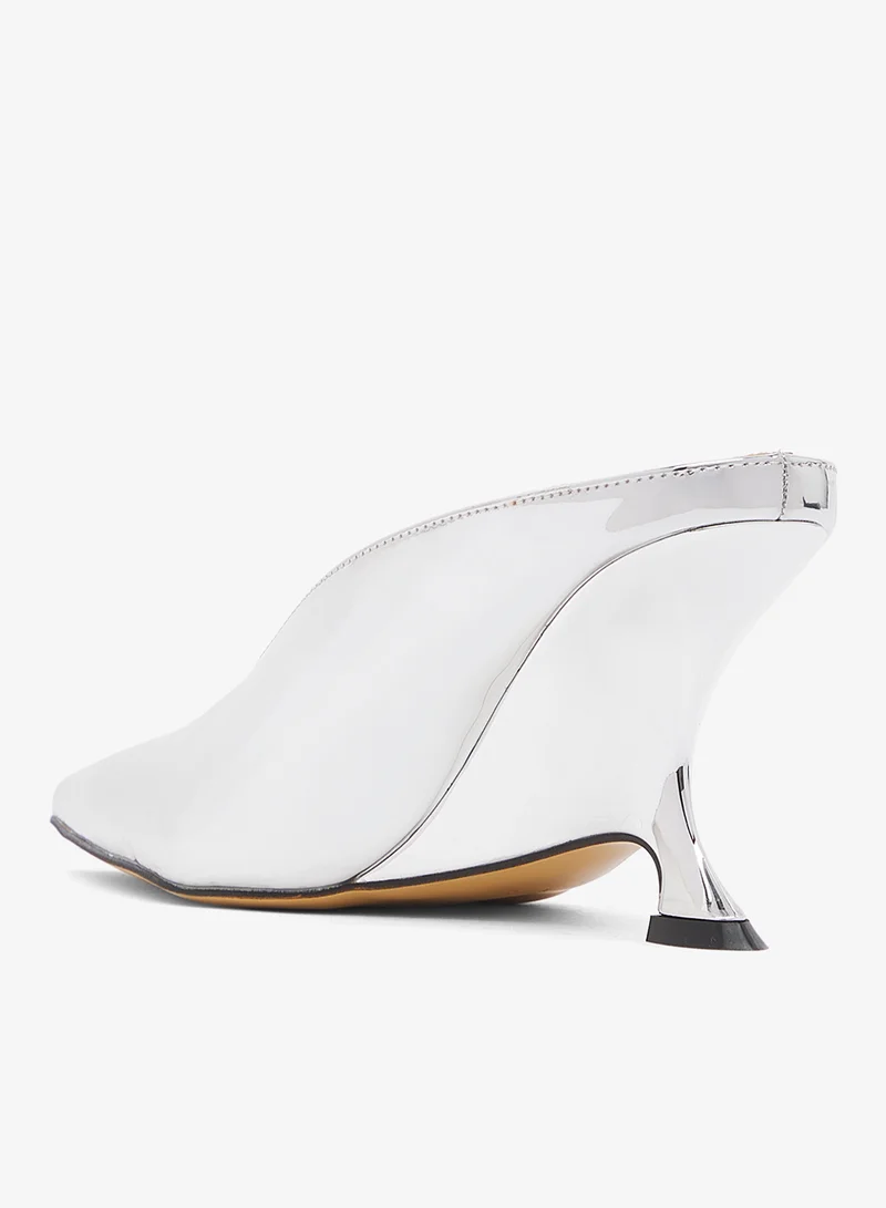 Namshi x Silver Silver Metallic Mid Heel Mules Statement Heel for Women | Best Price UAE